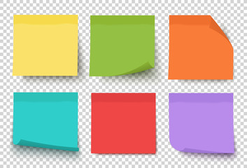 multicolor post it notes isolated on transparent background. colored sticky note set. vector realist