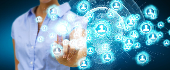 Poster - Businesswoman using social network interface 3D rendering