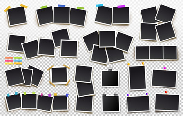 big set of square vector photo frames on sticky tape, pins and rivets. vertical and horizontal templ