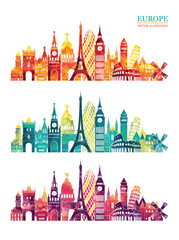 Wall Mural - Europe skyline detailed silhouette. Vector illustration 