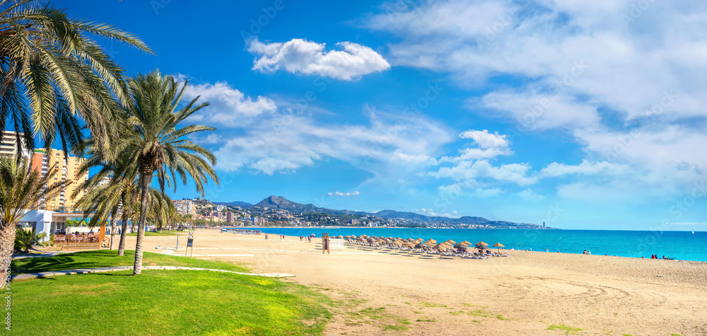 Malagueta beach in Malaga. Andalusia, Spain - obrazy, fototapety, plakaty 