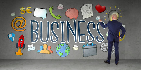 Poster - Businessman drawing business sketch on a wall 3D rendering