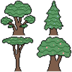 Wall Mural - vector pixel art set tree