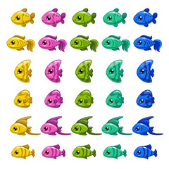 Poster - Funny cartoon colorful fishes set.