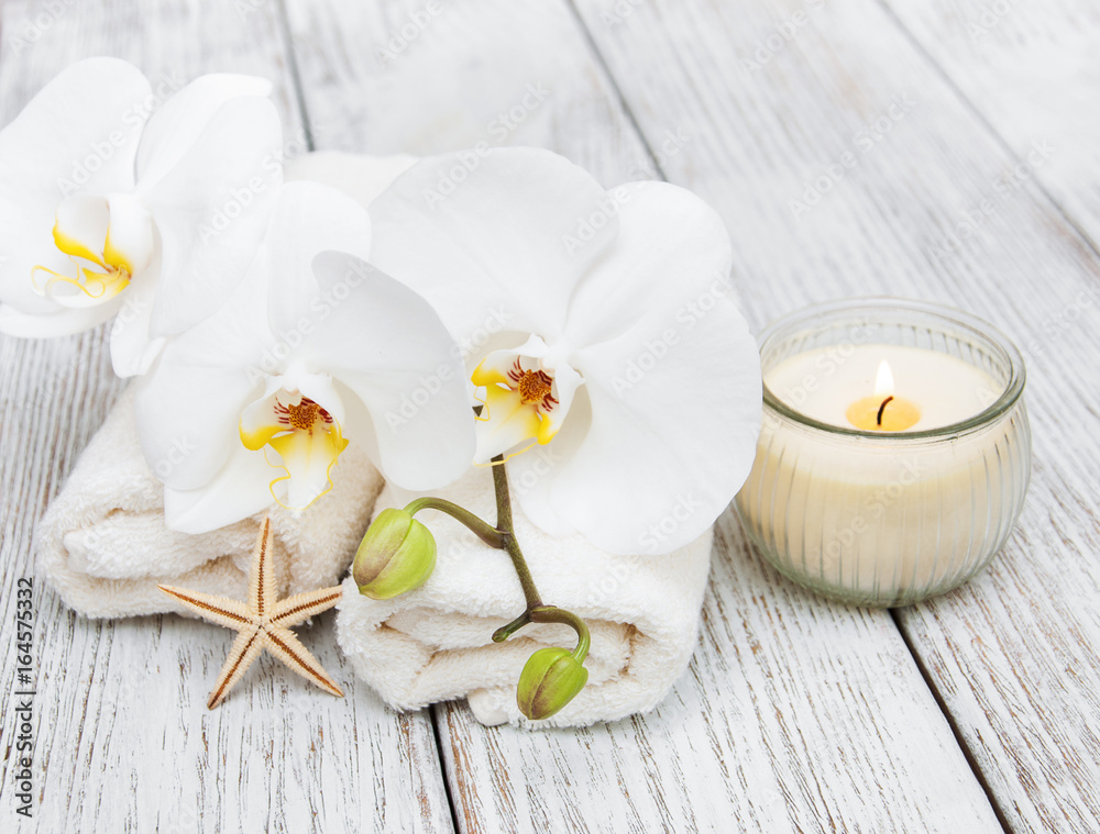 Spa towel  with orchids