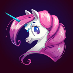 Poster - Cute cartoon unicorn with pink hair.