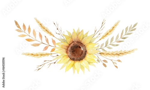 Watercolor wreath of leaves and branches isolated on white background Canvas