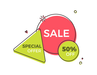 Aufkleber - Set of trendy banners with geometric shapes for product promotions and sales. Vector retro design