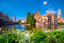 View From The Rozenhoedkaai In Brugge With The Perez De Malvenda House And Belfort Van Brugge In The Background In Day Light