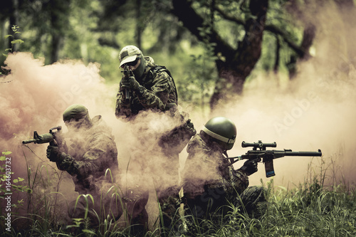 Fotografía Officers amid smoke in forest