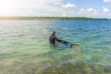 Fototapeta Do akwarium - Freedive, static apnea dive