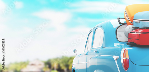Fotografering Auto vacanze con valigie e bagagli, mare