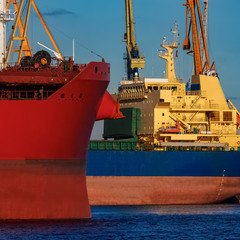 Canvas Print - Moored cargo ships