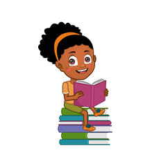 Sticker - African girl sitting on books reading
