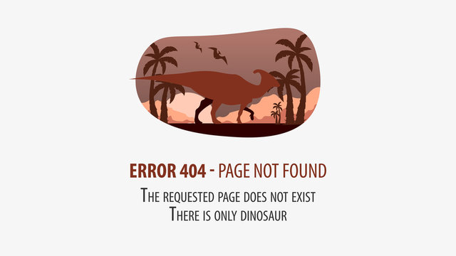 404 Error with dinosaur. Page not found. UI UX template for website. Vector illustration.