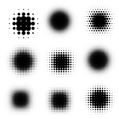Poster - Comic cartoon blot black shadows template, halftone vector illustration set.