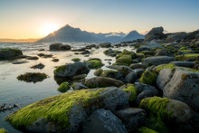 Sunset View Of Black Cuillin Mountains From Rocky Elgol Beach
