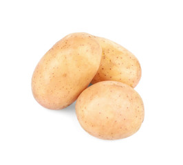 Sticker - Raw unpeeled potatoes on white background