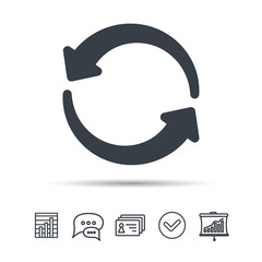 Fototapete - Update icon. Refresh or repeat symbol. Chat speech bubble, chart and presentation signs. Contacts and tick web icons. Vector