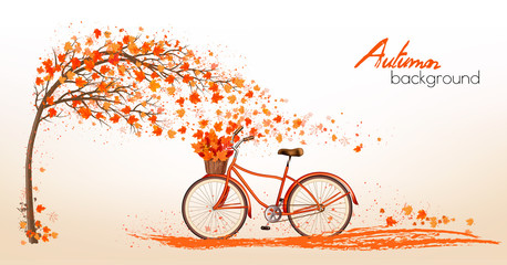 Poster - Autumn background with a tree and a colorful leaves. Vector.