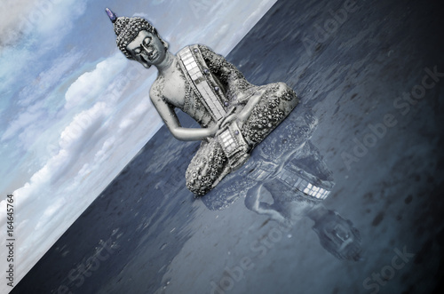 Stampa su Tela Buda con reflejo en el agua