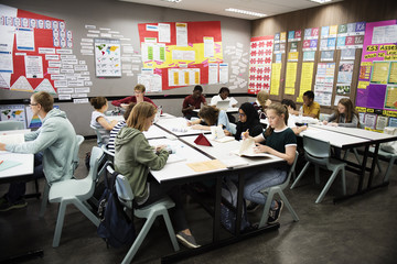Wall Mural - group of students learning in classroom