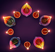 Colorful diya lamps in a circle formation