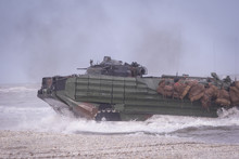 US Navy Amphibious Personnel Carriers Take Part At A NATO Military Exercise, On 18 March 2017, In Capu Midia, Romania.