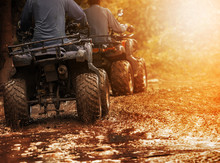 Man Riding Atv Vehicle On Off Road Track ,people Outdoor Sport Activitiies Theme