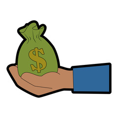 isolated hand money bag icon vector illustration graphic design