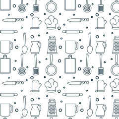 Wall Mural - Hand drawn kitchenware pattern over white background vector illustraiton