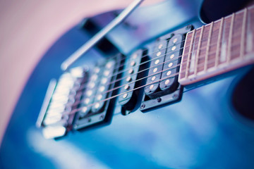 Blue electric guitar close-up