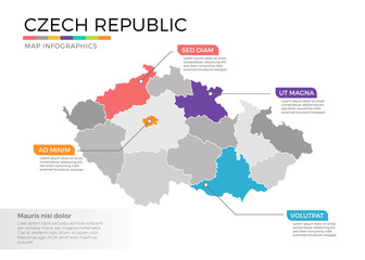  Czech Republic map infographics vector template with regions and pointer marks
