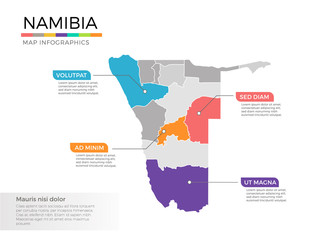  Namibia map infographics vector template with regions and pointer marks