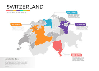  Switzerland map infographics vector template with regions and pointer marks