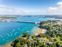 Aerial View On Barrage De La Rance In Brittany Close To Saint Malo, Tidal Energy