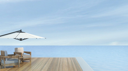 Beautiful view of sea at sunlight 3d rendering Vacation time Exterior decoration.