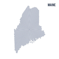 Vector abstract hatched map of State of Maine with spiral lines isolated on a white background.