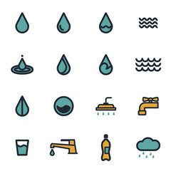 Sticker - Vector flat water icons set