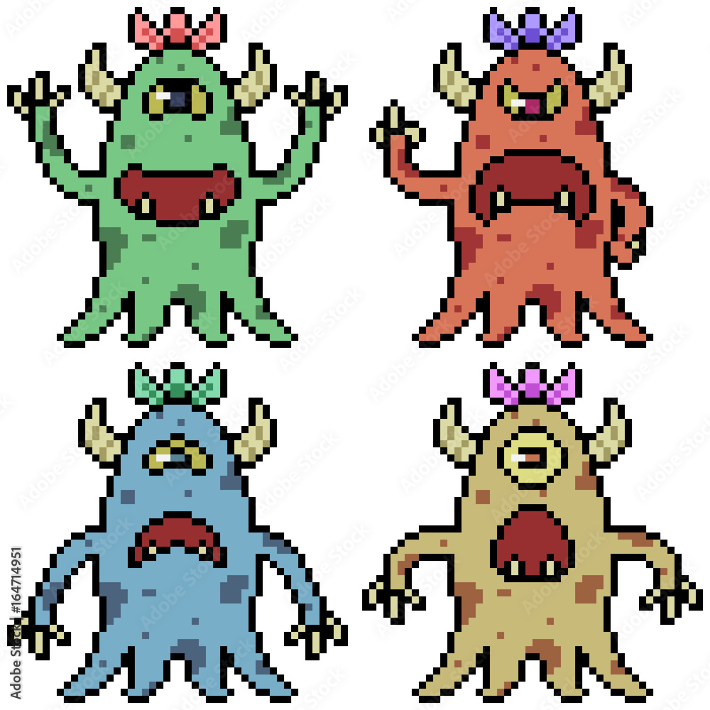 vector pixel art set monster Stock Vector | Adobe Stock