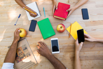 Poster - Top view image of young multiethnic friends students