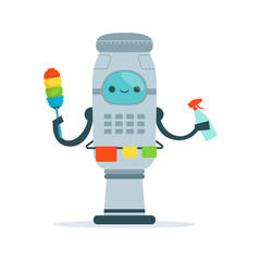 Sticker - Housemaid android character cleaning home vector Illustration