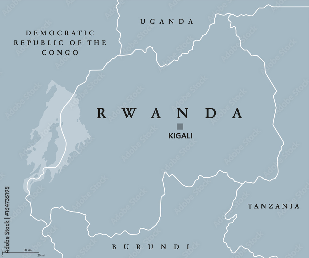 Rwanda political map with capital Kigali. Republic and sovereign state ...