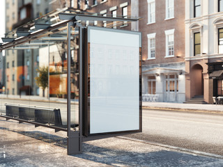 Wall Mural - Bus station with blank banner. 3d rendering