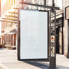 Wall Mural - Bus station with blank banner. Bright day. 3d rendering