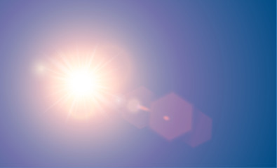 Vector transparent bright red sunlight special lens flare light effect with hexagon elements. Sunrice or sunset, star burst