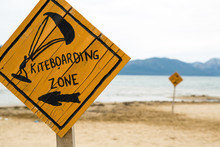 Kiteboarding, Wooden Kitesurfing Sign On Beach