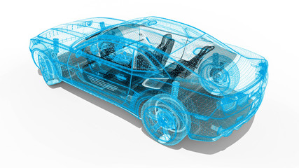 Wall Mural - Wire Frame car / 3D render image representing an luxury car in wire frame 