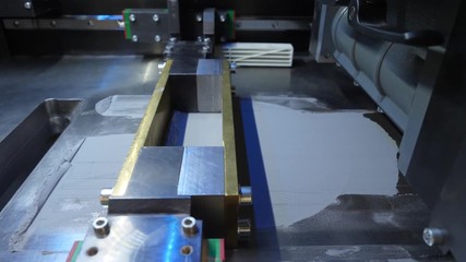 Wall Mural - Working 3d printer. 3d printer mechanism working yelement design of the device during the processes. Working 3d printer close up of process. Modern 3D printer printing figure close-up macro