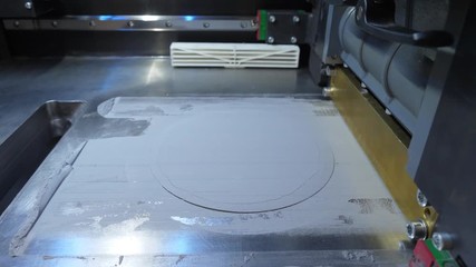Wall Mural - Working 3d printer. 3d printer mechanism working yelement design of the device during the processes. Working 3d printer close up of process. Modern 3D printer printing figure close-up macro